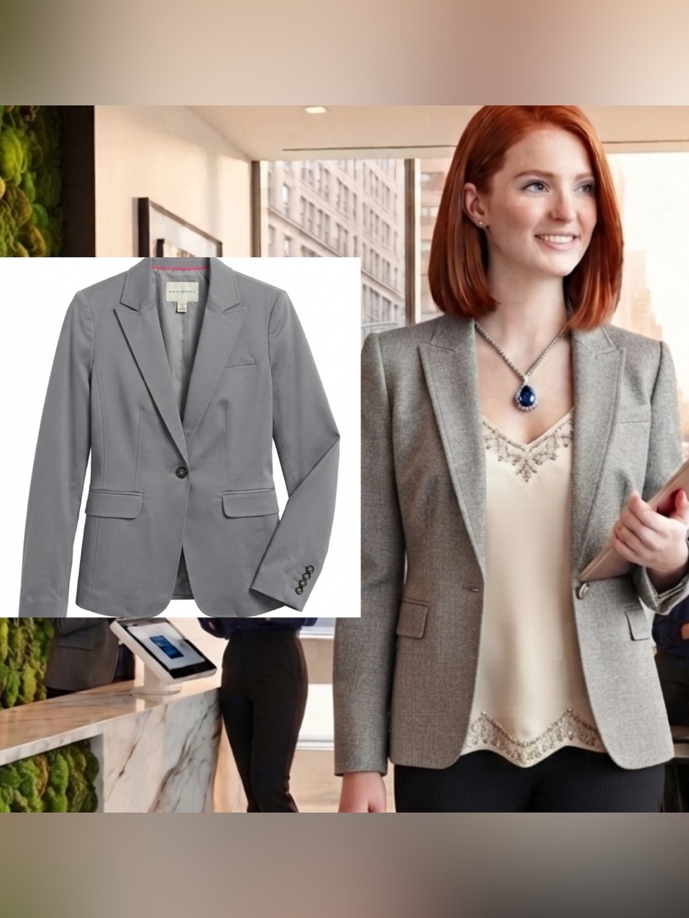 Banana Republic Gray Stretch Blazer Size Tall 4 Career Quiet Wealth Jacket